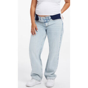 GOOD AMERICAN Good 90's Maternity Wide Leg Jeans 14/32 Light Blue934 NWT